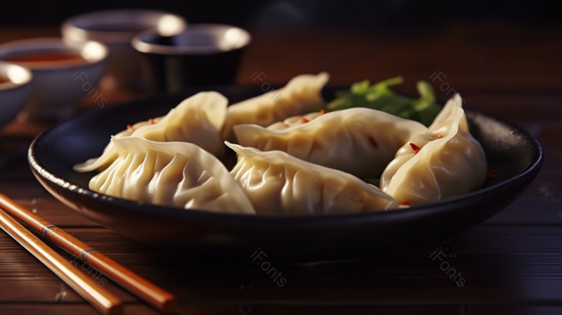 中餐面食美味的水煮饺子美食黑色盘子,高清,摄影图,摄影图片,图片大全,摄影图免费下载